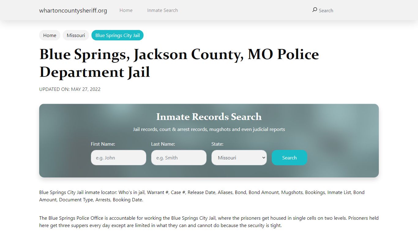 Blue Springs, MO City Jail Inmates, Arrests