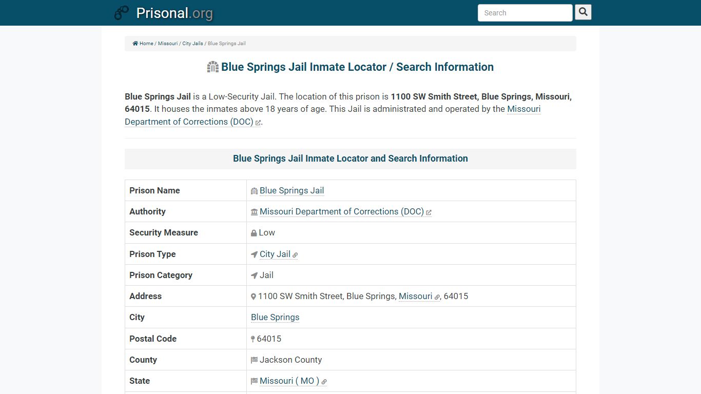 Blue Springs Jail-Inmate Locator/Search Info, Phone, Fax ...